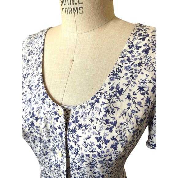 Reformation Mini Fitted Skater Dress in Blue & White Floral Size 8 - Picture 2 of 11